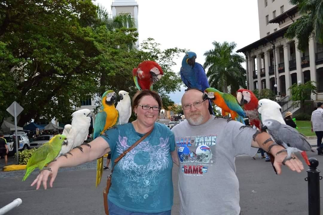 Founders with parrots